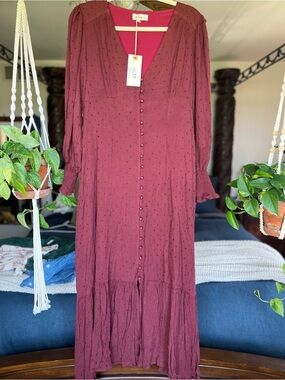 NWT The Main Street Exchange Burgundy Button Front Maxi Dress